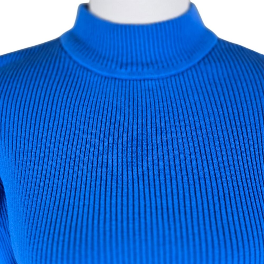 Karen Scott 100% Cotton Rib Knit Mock Neck Sweater L Bright Blue - Picture 3 of 8